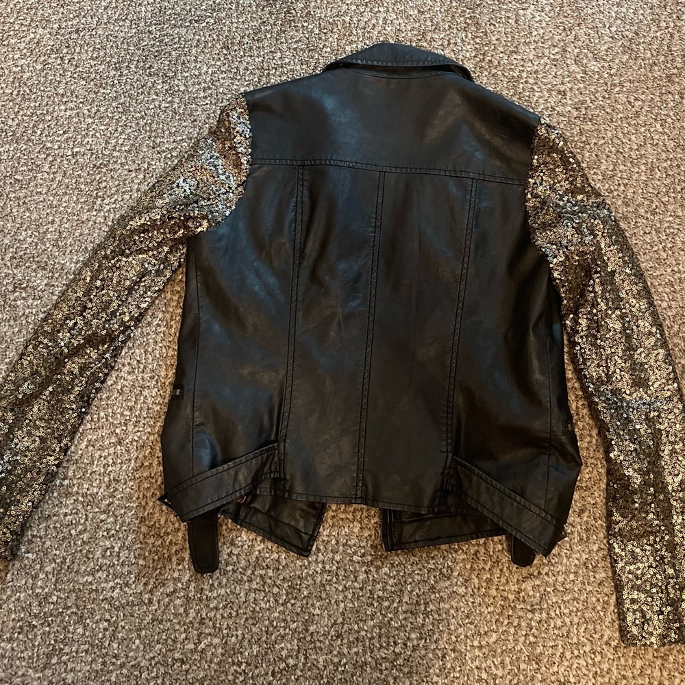 Sequin Sleeve Leatherette Jacket - image 4